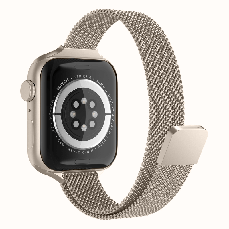 Silver aluminum apple top watch with milanese loop